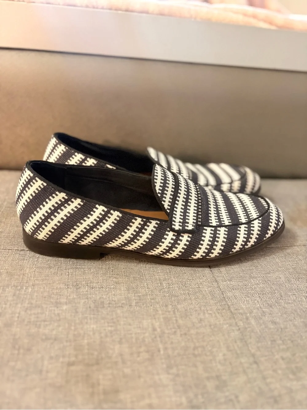 Aldo Men’s Navy and White Striped Woven Loafers